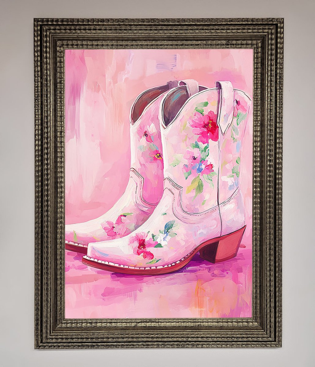 Floral Cowboy Boots Framed Poster