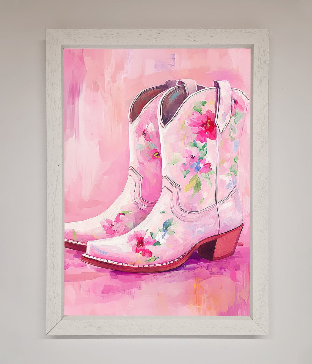 Floral Cowboy Boots Framed Poster
