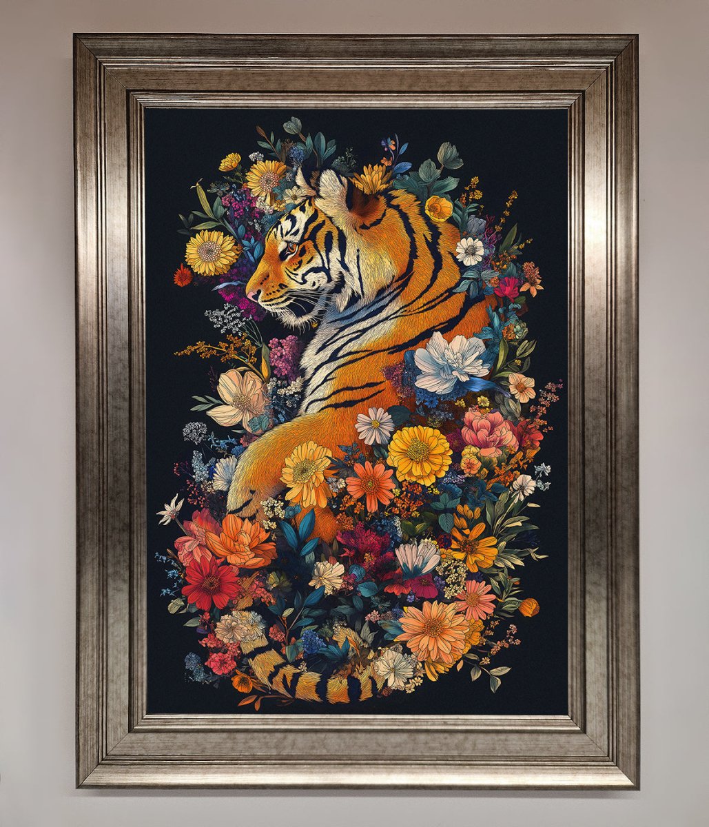 Floral Garden Tiger Framed Wall Art