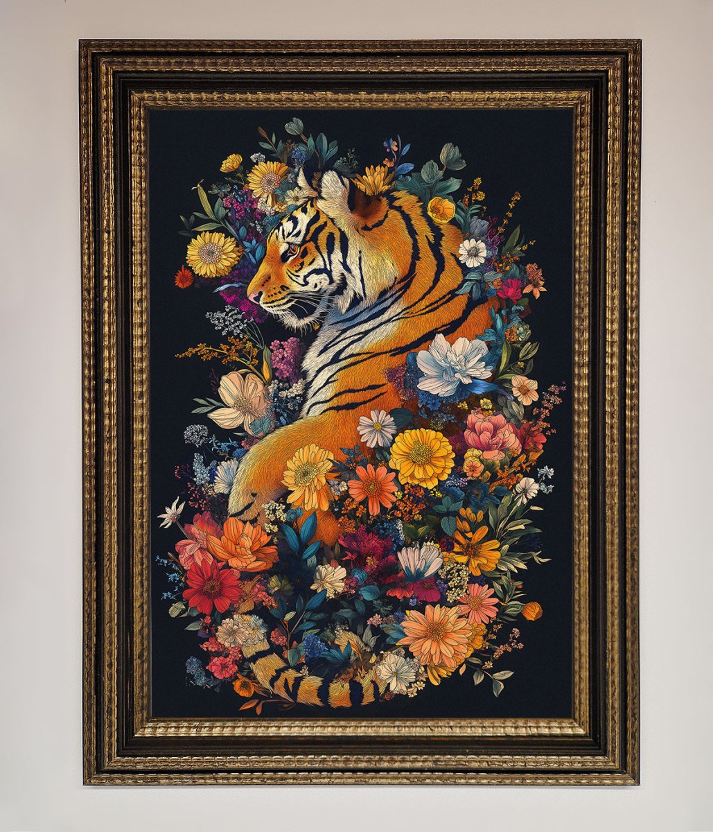 Floral Garden Tiger Framed Wall Art