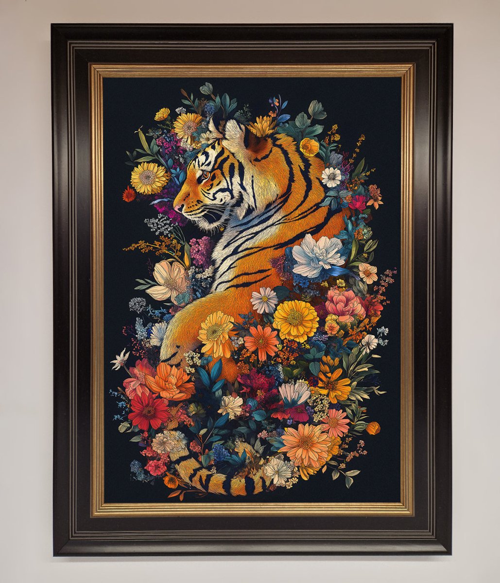 Floral Garden Tiger Framed Wall Art