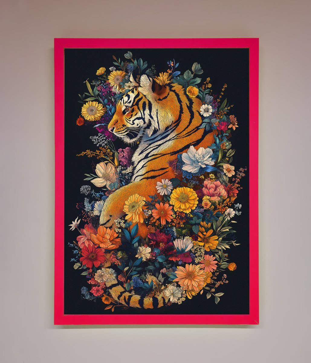 Floral Garden Tiger Framed Wall Art