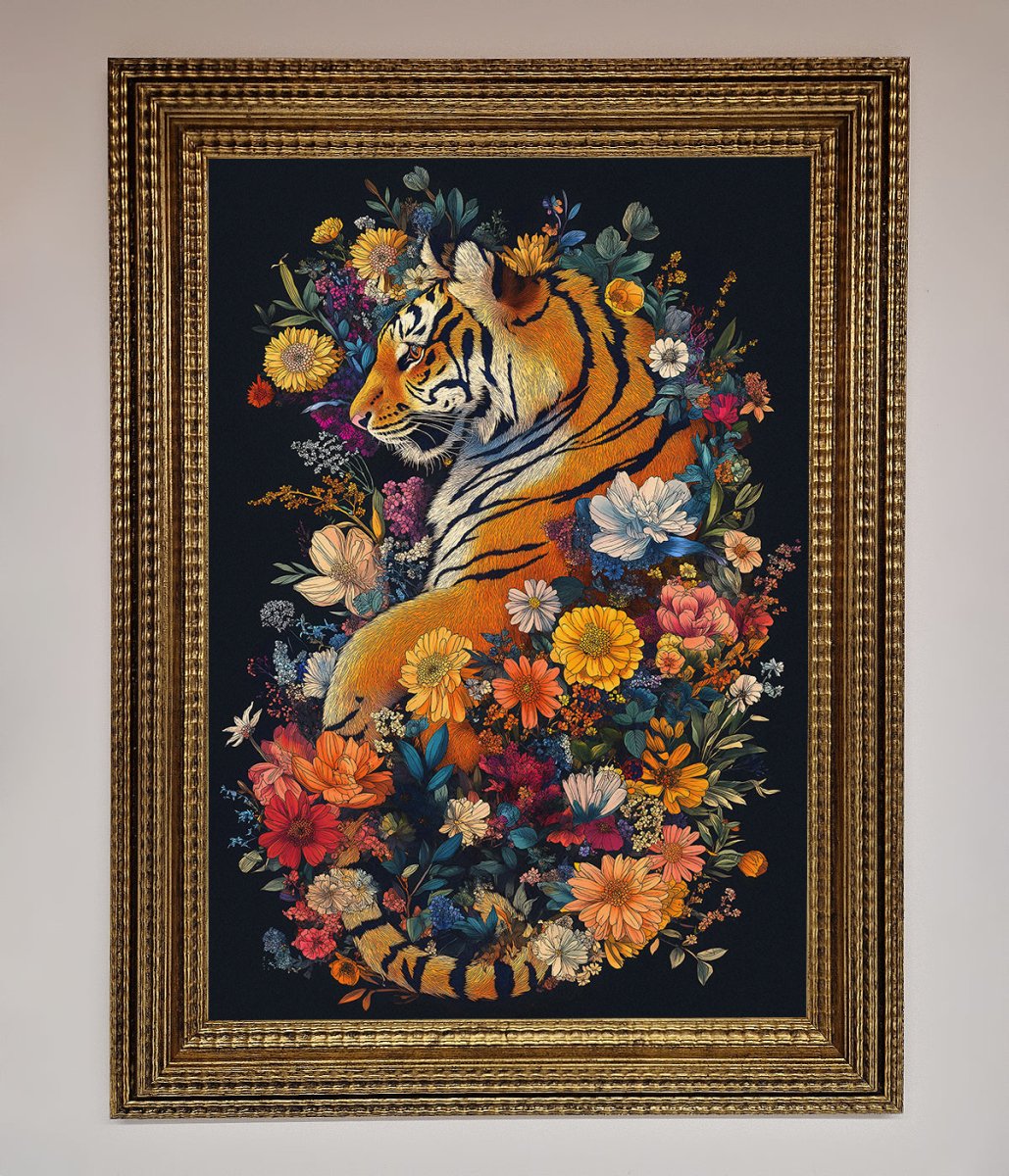 Floral Garden Tiger Framed Wall Art