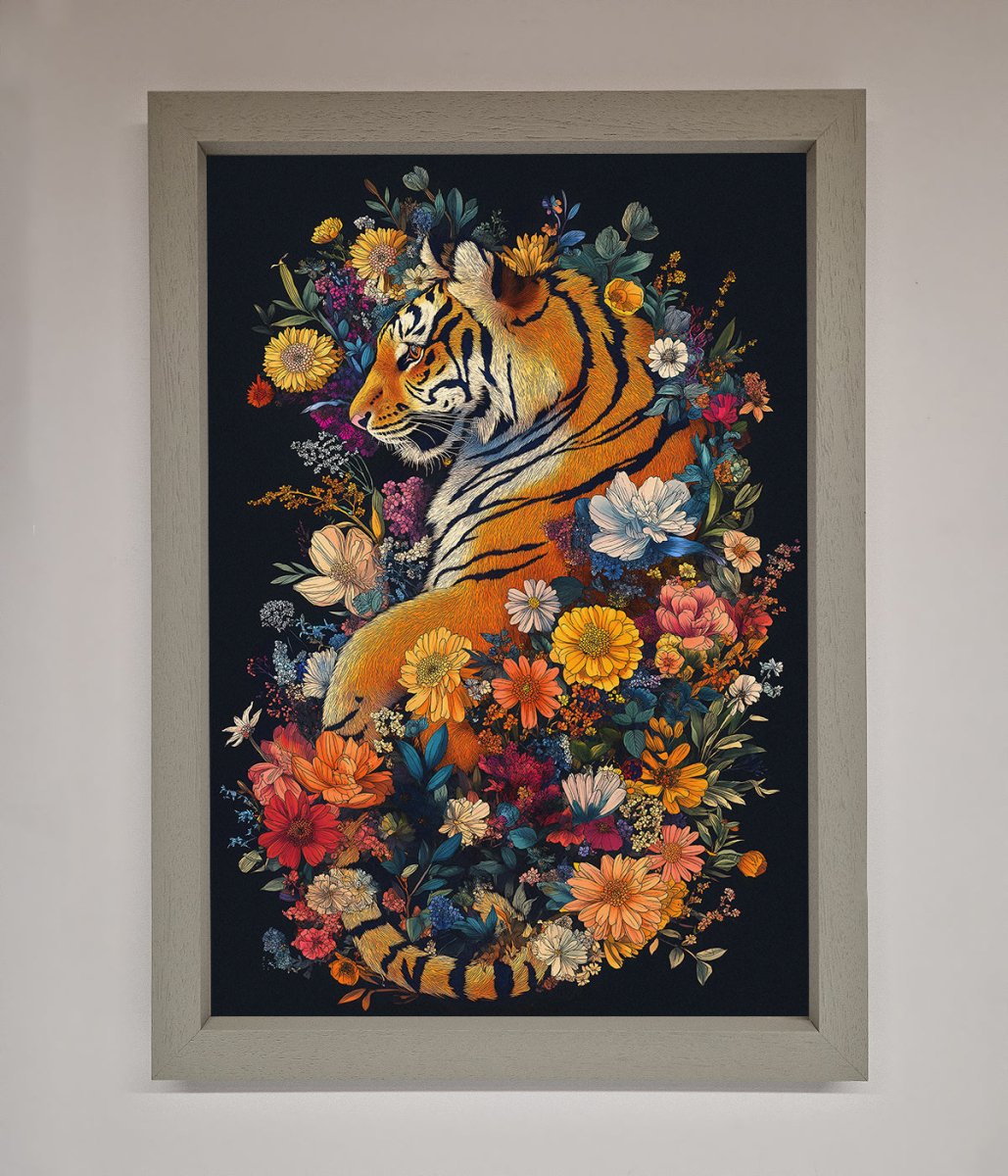 Floral Garden Tiger Framed Wall Art